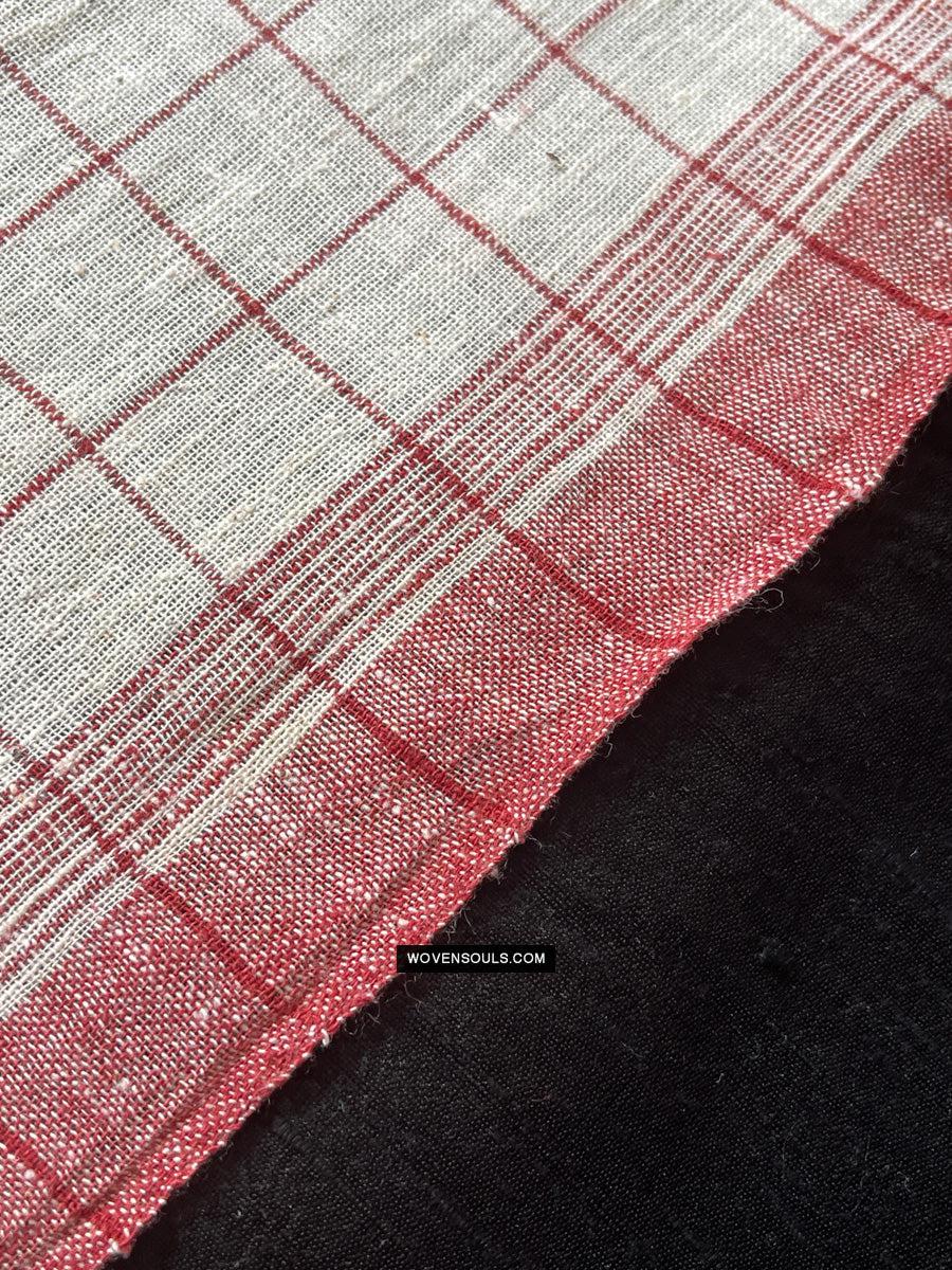 1707 White Handloom Cotton Stole with Geometric Weave-WOVENSOULS Antique Textiles & Art Gallery