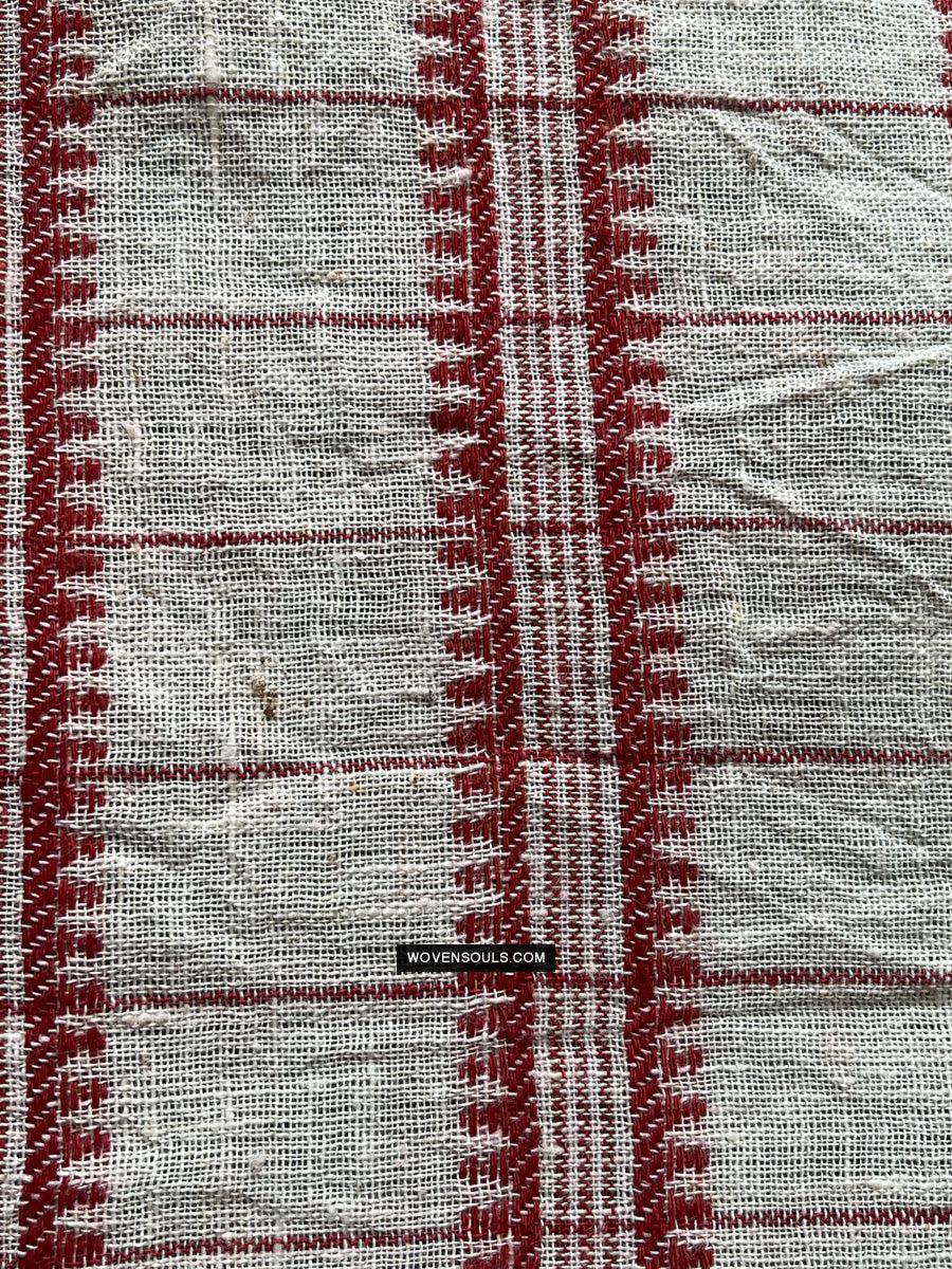 1707 White Handloom Cotton Stole with Geometric Weave-WOVENSOULS Antique Textiles & Art Gallery