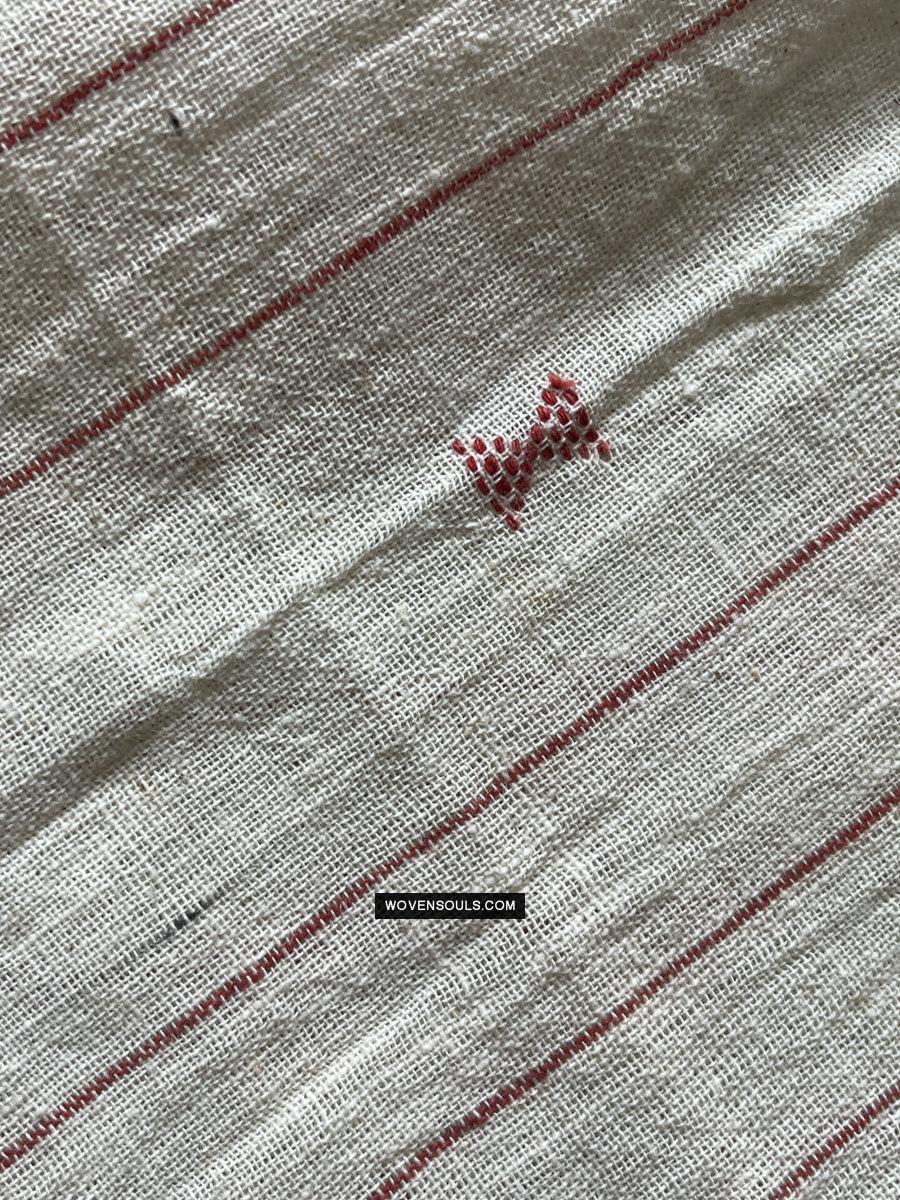 1707 White Handloom Cotton Stole with Geometric Weave-WOVENSOULS Antique Textiles & Art Gallery