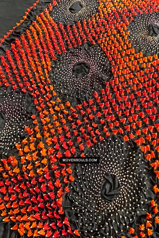 1709 Rajasthan Bandhani Bandhini Bandhej Sillk Tie-Dye Shawl Stole-WOVENSOULS Antique Textiles & Art Gallery