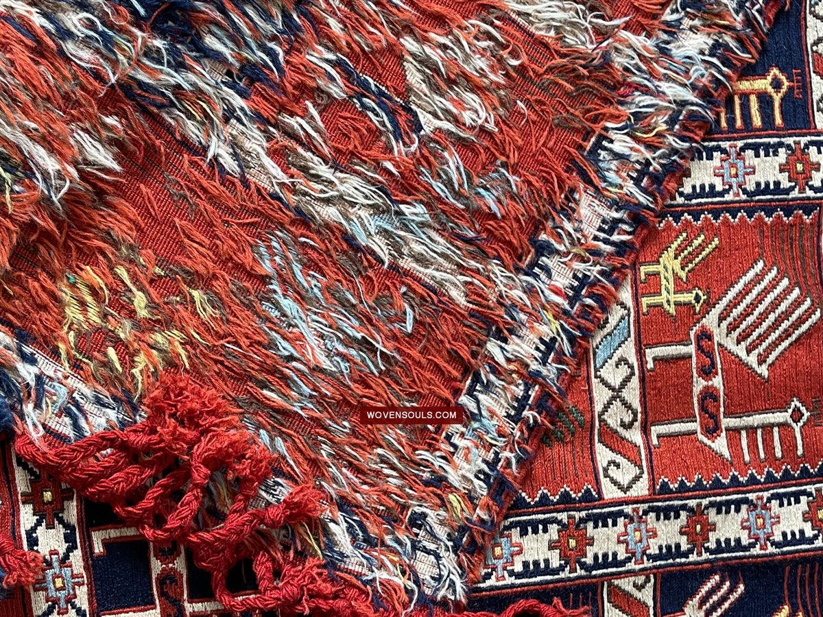 1711 Old Peacock Animal Verneh Shaddah Kuba Soumac Rug-WOVENSOULS Antique Textiles & Art Gallery