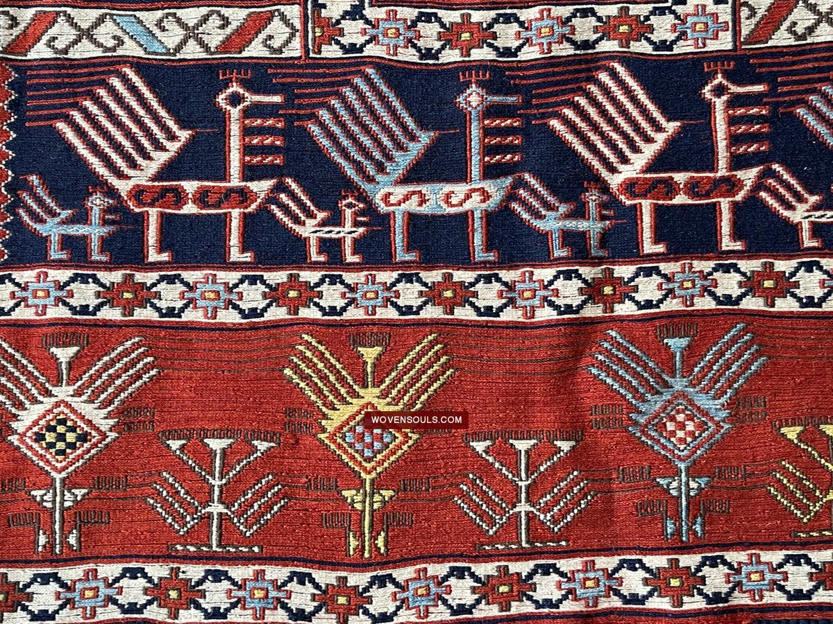1711 Old Peacock Animal Verneh Shaddah Kuba Soumac Rug-WOVENSOULS Antique Textiles & Art Gallery