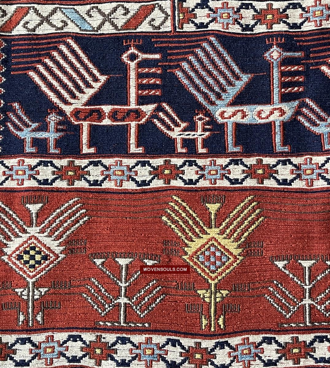 1711 Old Peacock Animal Verneh Shaddah Kuba Soumac Rug-WOVENSOULS Antique Textiles & Art Gallery