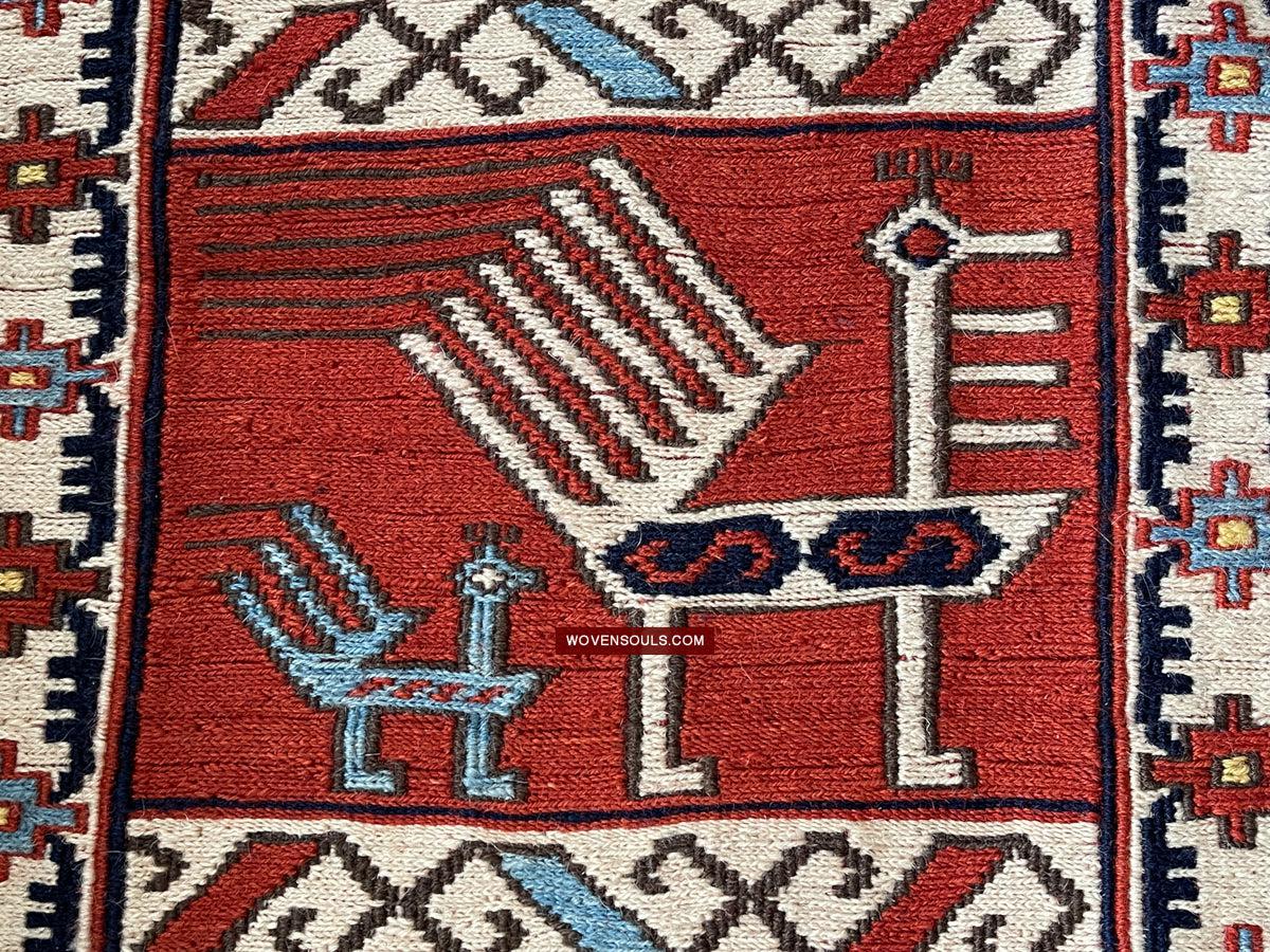 1711 Old Peacock Animal Verneh Shaddah Kuba Soumac Rug-WOVENSOULS Antique Textiles & Art Gallery