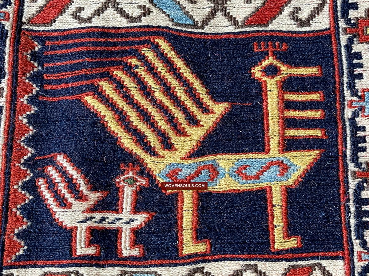 1711 Old Peacock Animal Verneh Shaddah Kuba Soumac Rug-WOVENSOULS Antique Textiles & Art Gallery