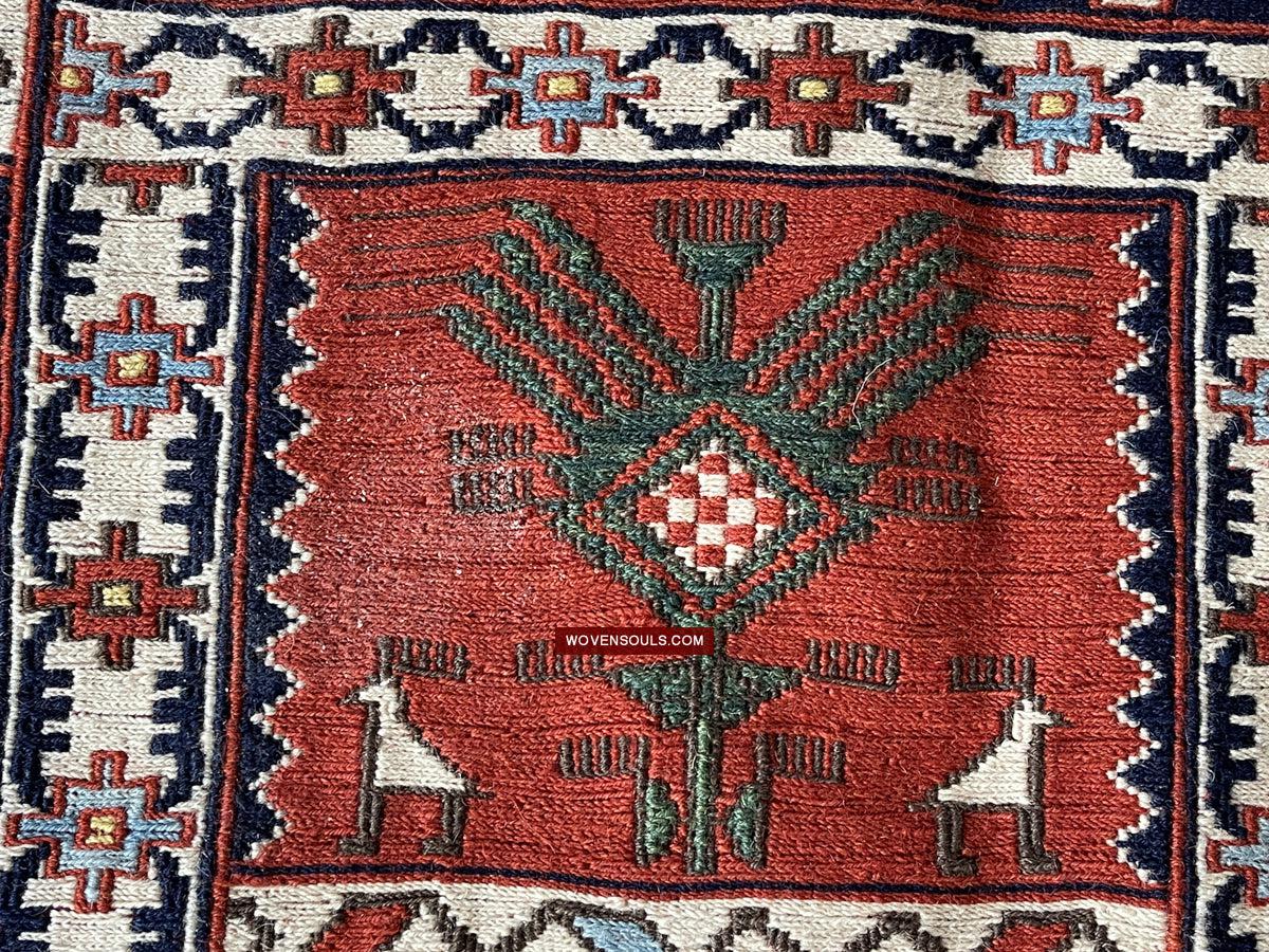 1711 Old Peacock Animal Verneh Shaddah Kuba Soumac Rug-WOVENSOULS Antique Textiles & Art Gallery