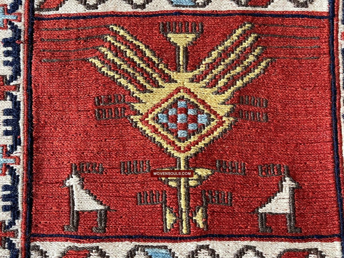 1711 Old Peacock Animal Verneh Shaddah Kuba Soumac Rug-WOVENSOULS Antique Textiles & Art Gallery