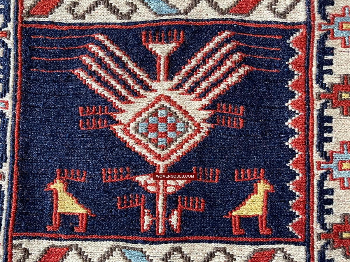 1711 Old Peacock Animal Verneh Shaddah Kuba Soumac Rug-WOVENSOULS Antique Textiles & Art Gallery