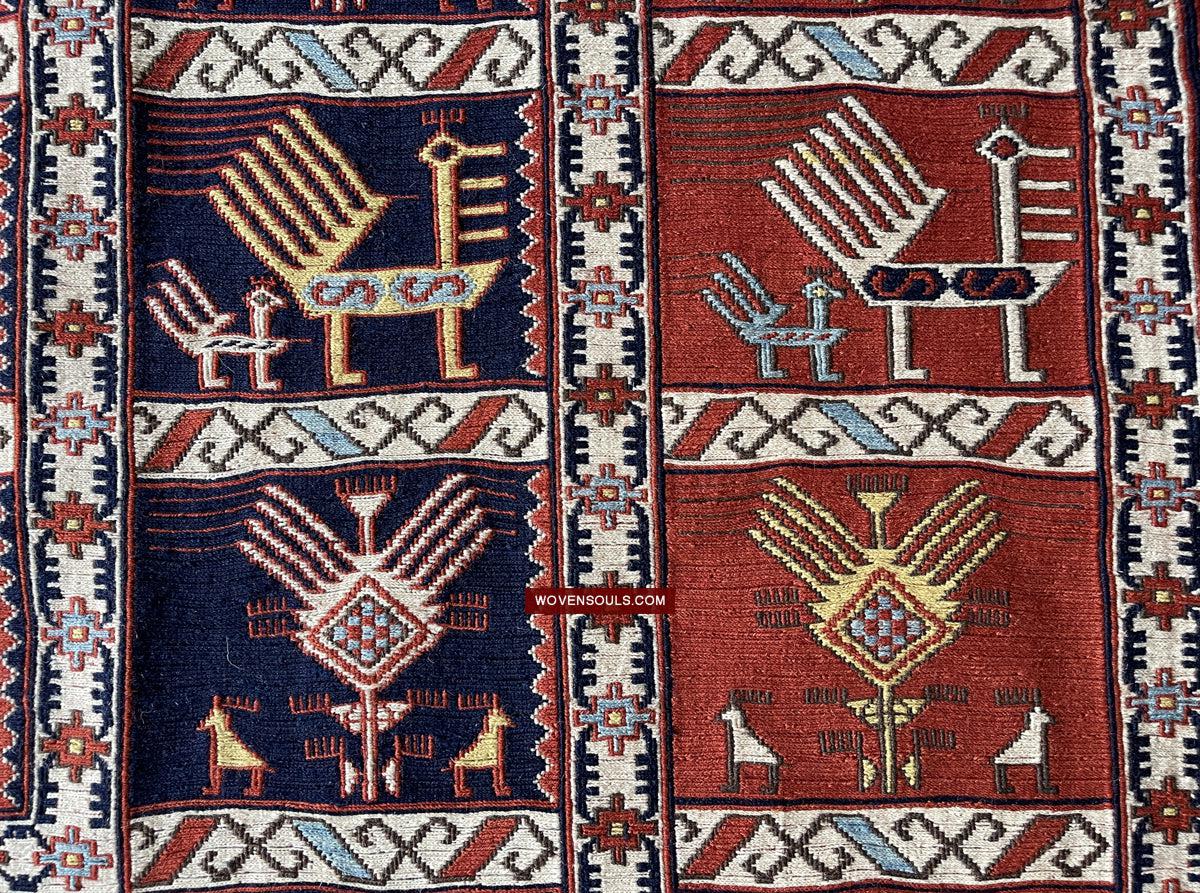 1711 Old Peacock Animal Verneh Shaddah Kuba Soumac Rug-WOVENSOULS Antique Textiles & Art Gallery