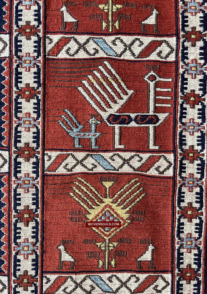 1711 Old Peacock Animal Verneh Shaddah Kuba Soumac Rug-WOVENSOULS Antique Textiles & Art Gallery