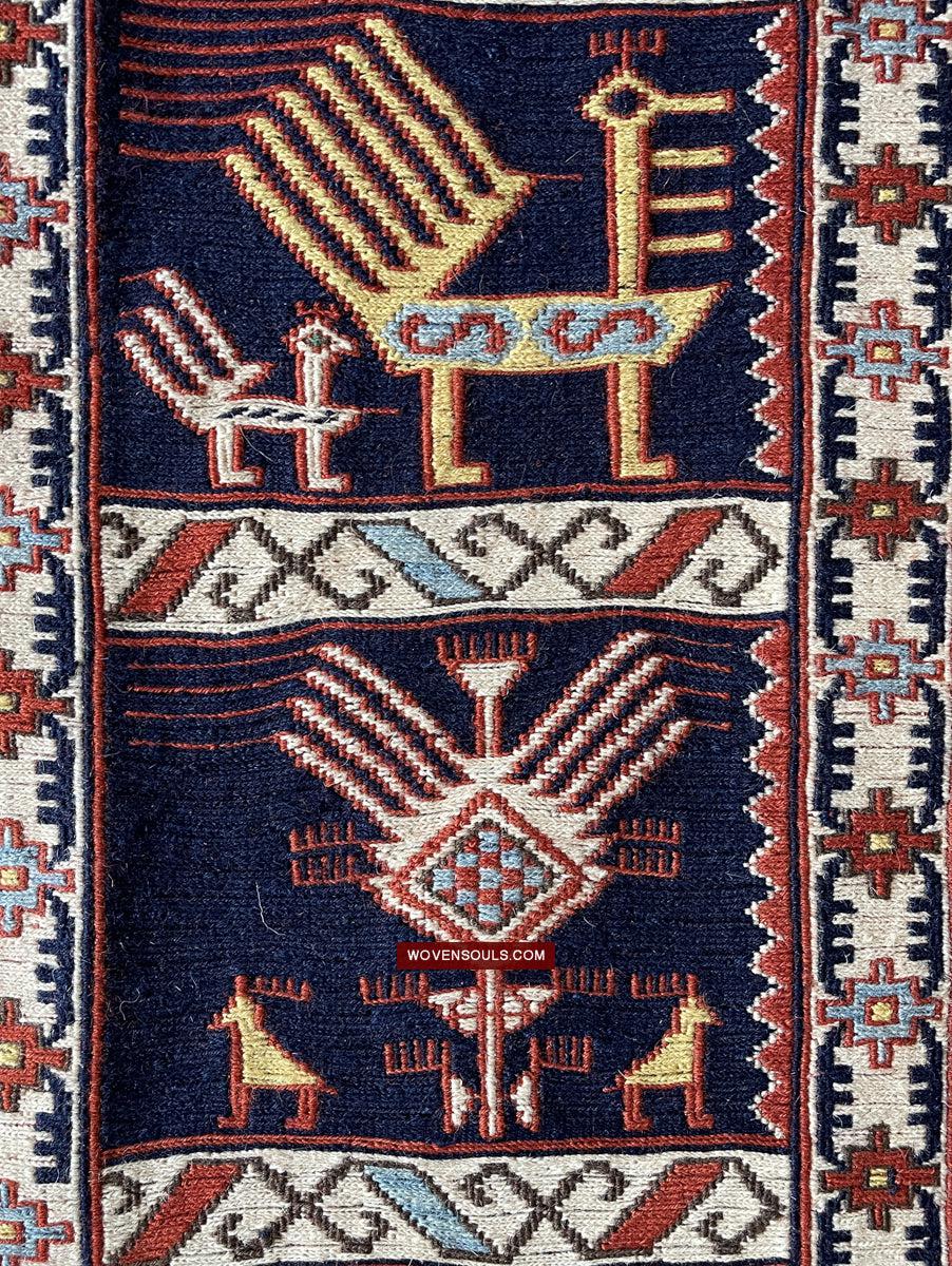 1711 Old Peacock Animal Verneh Shaddah Kuba Soumac Rug-WOVENSOULS Antique Textiles & Art Gallery
