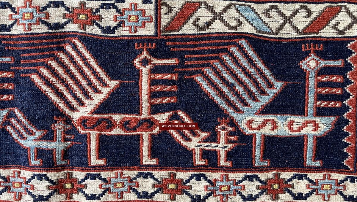 1711 Old Peacock Animal Verneh Shaddah Kuba Soumac Rug-WOVENSOULS Antique Textiles & Art Gallery