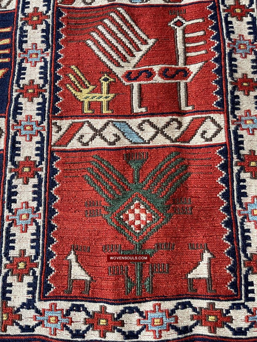 1711 Old Peacock Animal Verneh Shaddah Kuba Soumac Rug-WOVENSOULS Antique Textiles & Art Gallery