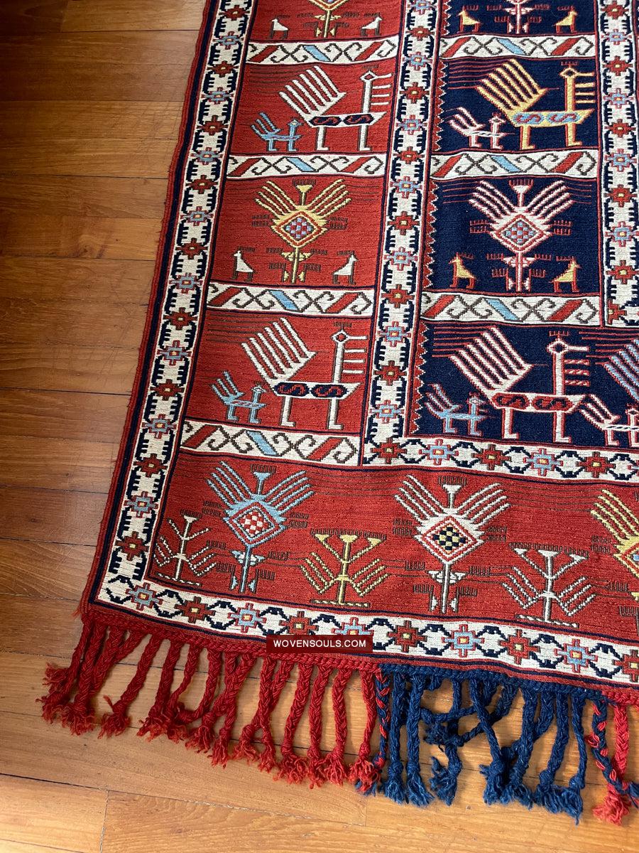 1711 Old Peacock Animal Verneh Shaddah Kuba Soumac Rug-WOVENSOULS Antique Textiles & Art Gallery