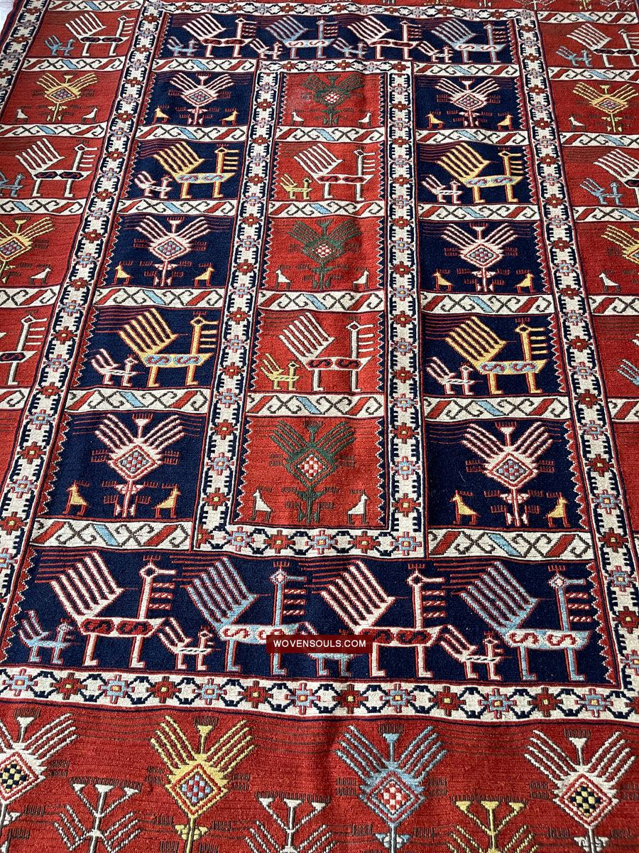 1711 Old Peacock Animal Verneh Shaddah Kuba Soumac Rug-WOVENSOULS Antique Textiles & Art Gallery