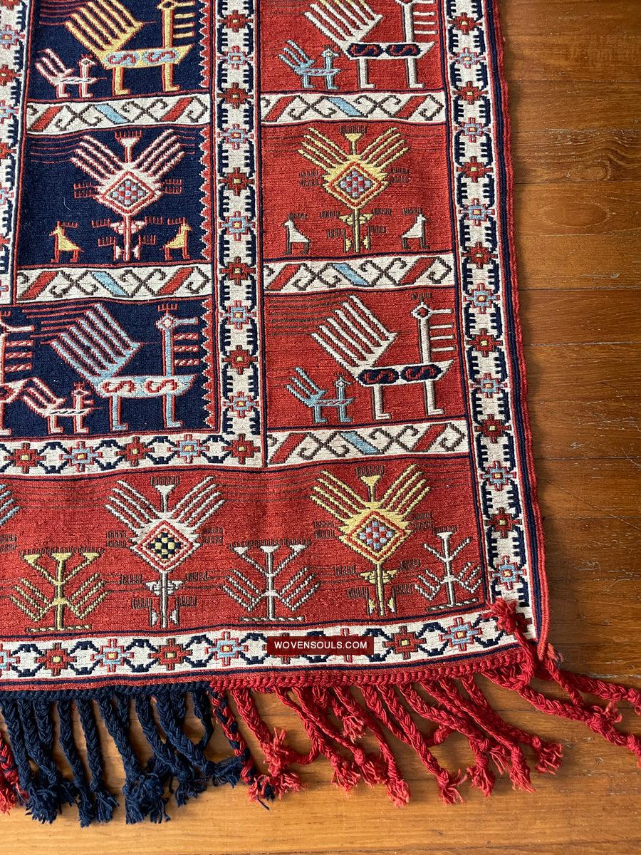 1711 Old Peacock Animal Verneh Shaddah Kuba Soumac Rug-WOVENSOULS Antique Textiles & Art Gallery