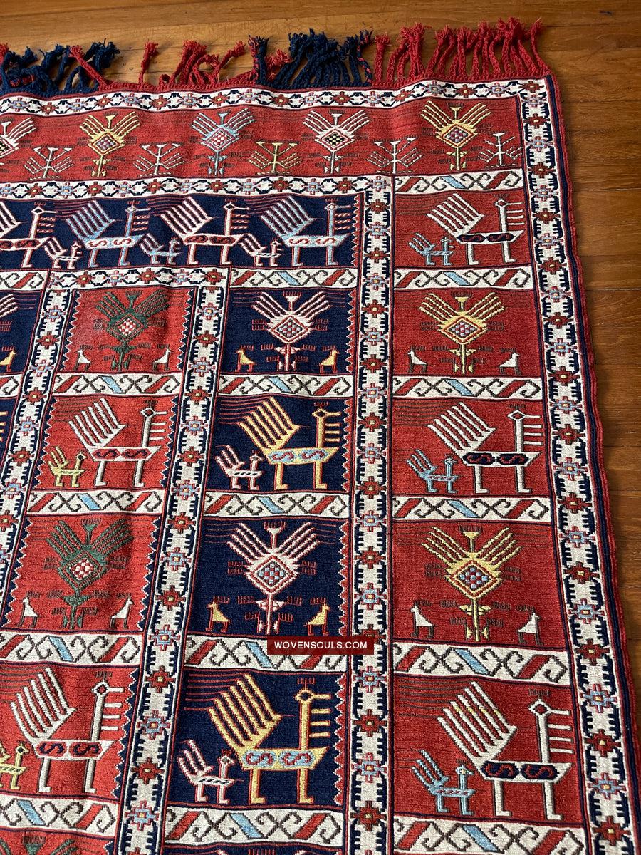 1711 Old Peacock Animal Verneh Shaddah Kuba Soumac Rug-WOVENSOULS Antique Textiles & Art Gallery