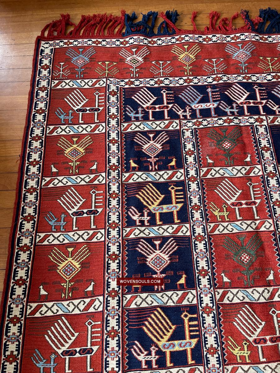 1711 Old Peacock Animal Verneh Shaddah Kuba Soumac Rug-WOVENSOULS Antique Textiles & Art Gallery