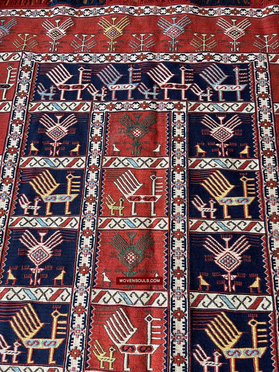 1711 Old Peacock Animal Verneh Shaddah Kuba Soumac Rug-WOVENSOULS Antique Textiles & Art Gallery