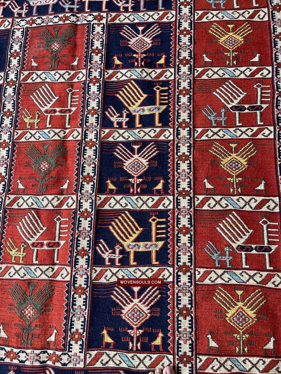 1711 Old Peacock Animal Verneh Shaddah Kuba Soumac Rug-WOVENSOULS Antique Textiles & Art Gallery