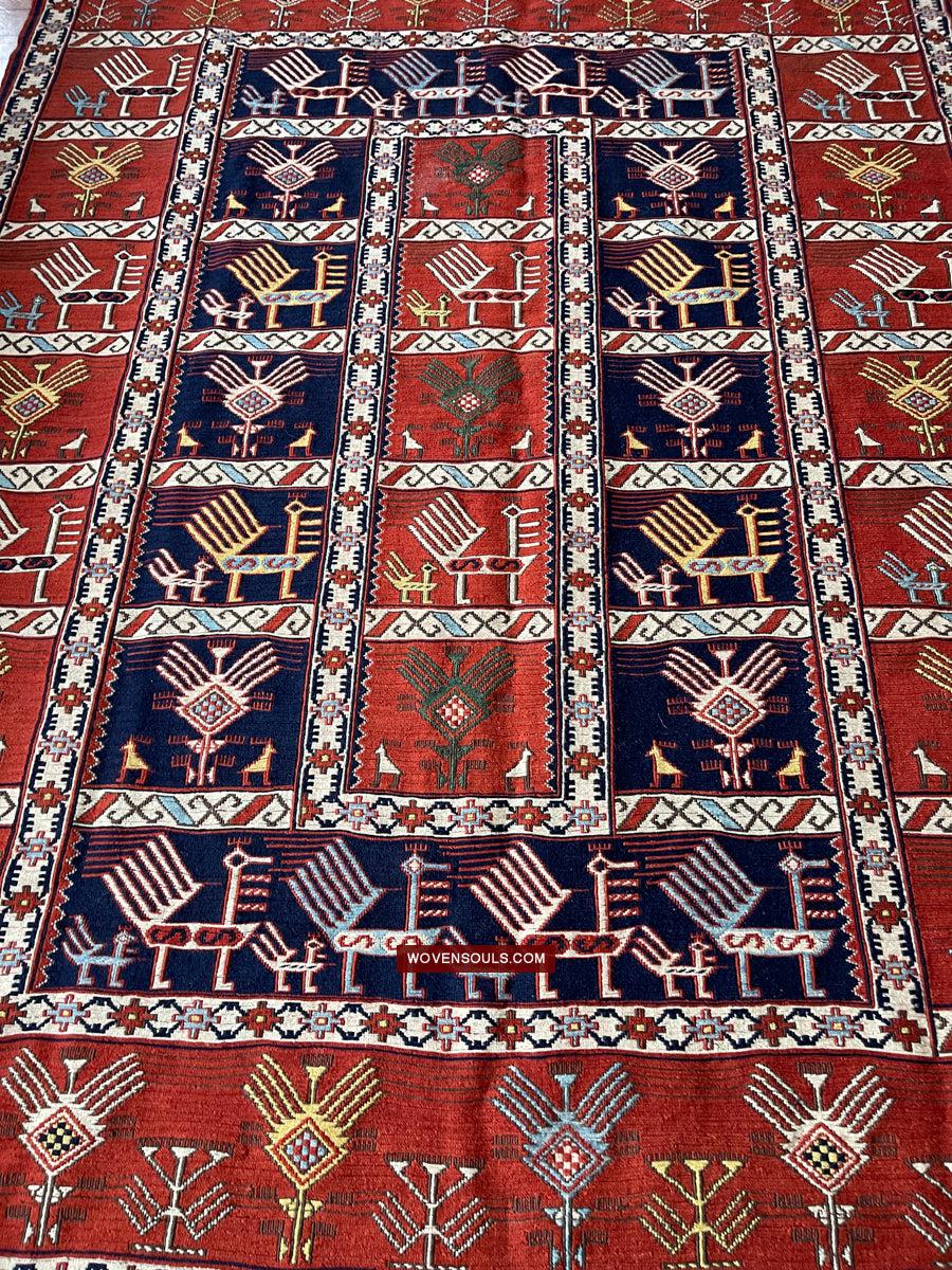 1711 Old Peacock Animal Verneh Shaddah Kuba Soumac Rug-WOVENSOULS Antique Textiles & Art Gallery