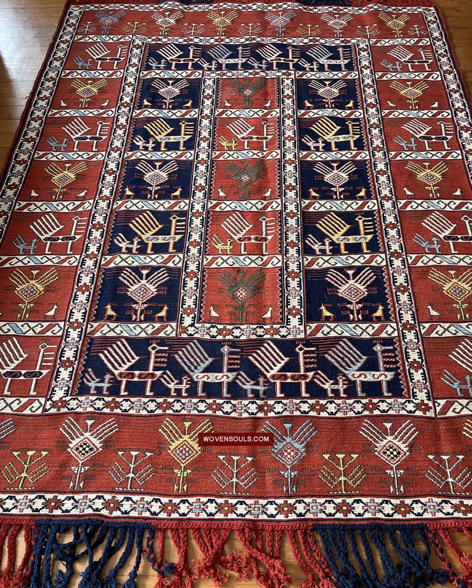 1711 Old Peacock Animal Verneh Shaddah Kuba Soumac Rug-WOVENSOULS Antique Textiles & Art Gallery