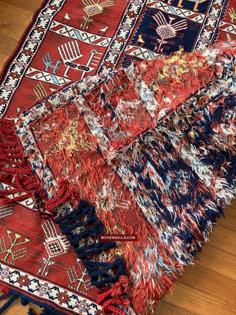 1711 Old Peacock Animal Verneh Shaddah Kuba Soumac Rug-WOVENSOULS Antique Textiles & Art Gallery