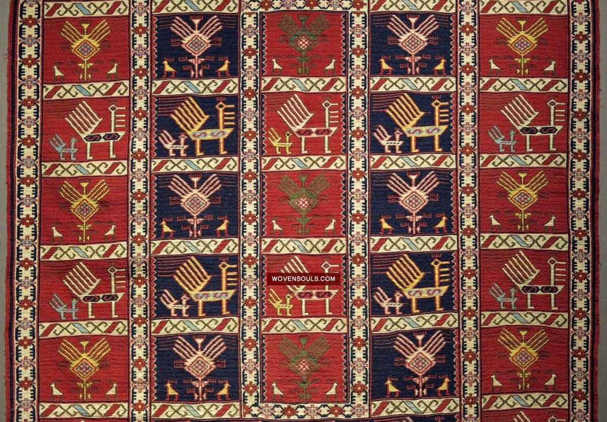 1711 Old Peacock Animal Verneh Shaddah Kuba Soumac Rug-WOVENSOULS Antique Textiles & Art Gallery