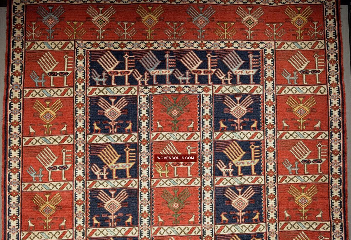 1711 Old Peacock Animal Verneh Shaddah Kuba Soumac Rug-WOVENSOULS Antique Textiles & Art Gallery