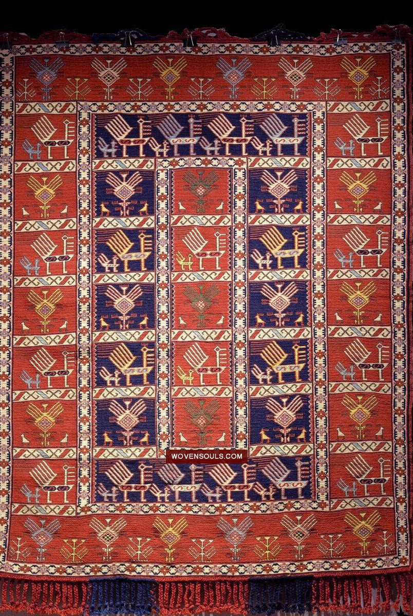 1711 Old Peacock Animal Verneh Shaddah Kuba Soumac Rug-WOVENSOULS Antique Textiles & Art Gallery