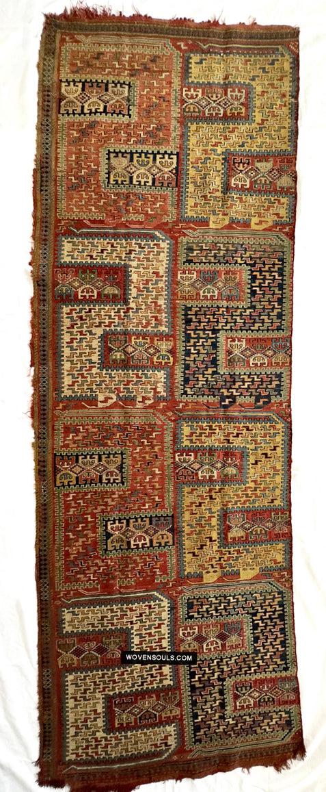 1712 Antique Caucasian Yellow Zileh / Sileh Embroidered Flatweave Soumac Rug-WOVENSOULS Antique Textiles & Art Gallery