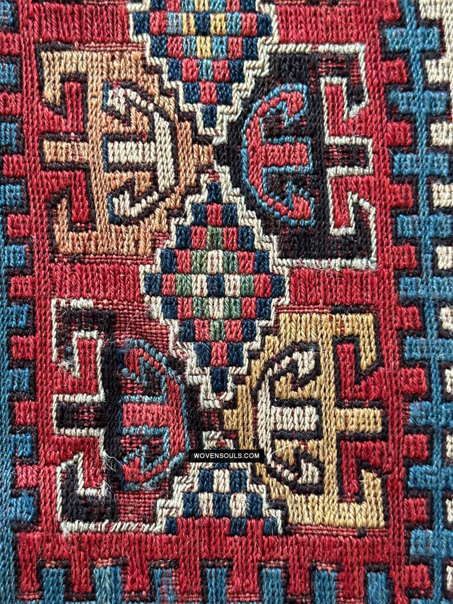1712 Antique Caucasian Yellow Zileh / Sileh Embroidered Flatweave Soumac Rug-WOVENSOULS Antique Textiles & Art Gallery
