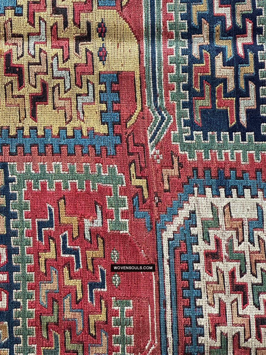 1712 Antique Caucasian Yellow Zileh / Sileh Embroidered Flatweave Soumac Rug-WOVENSOULS Antique Textiles & Art Gallery