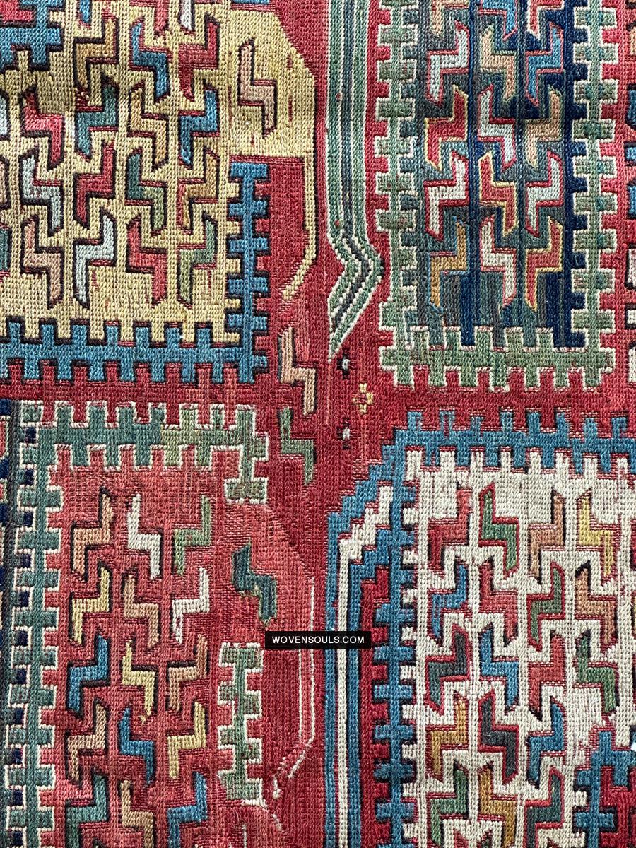 1712 Antique Caucasian Yellow Zileh / Sileh Embroidered Flatweave Soumac Rug-WOVENSOULS Antique Textiles & Art Gallery