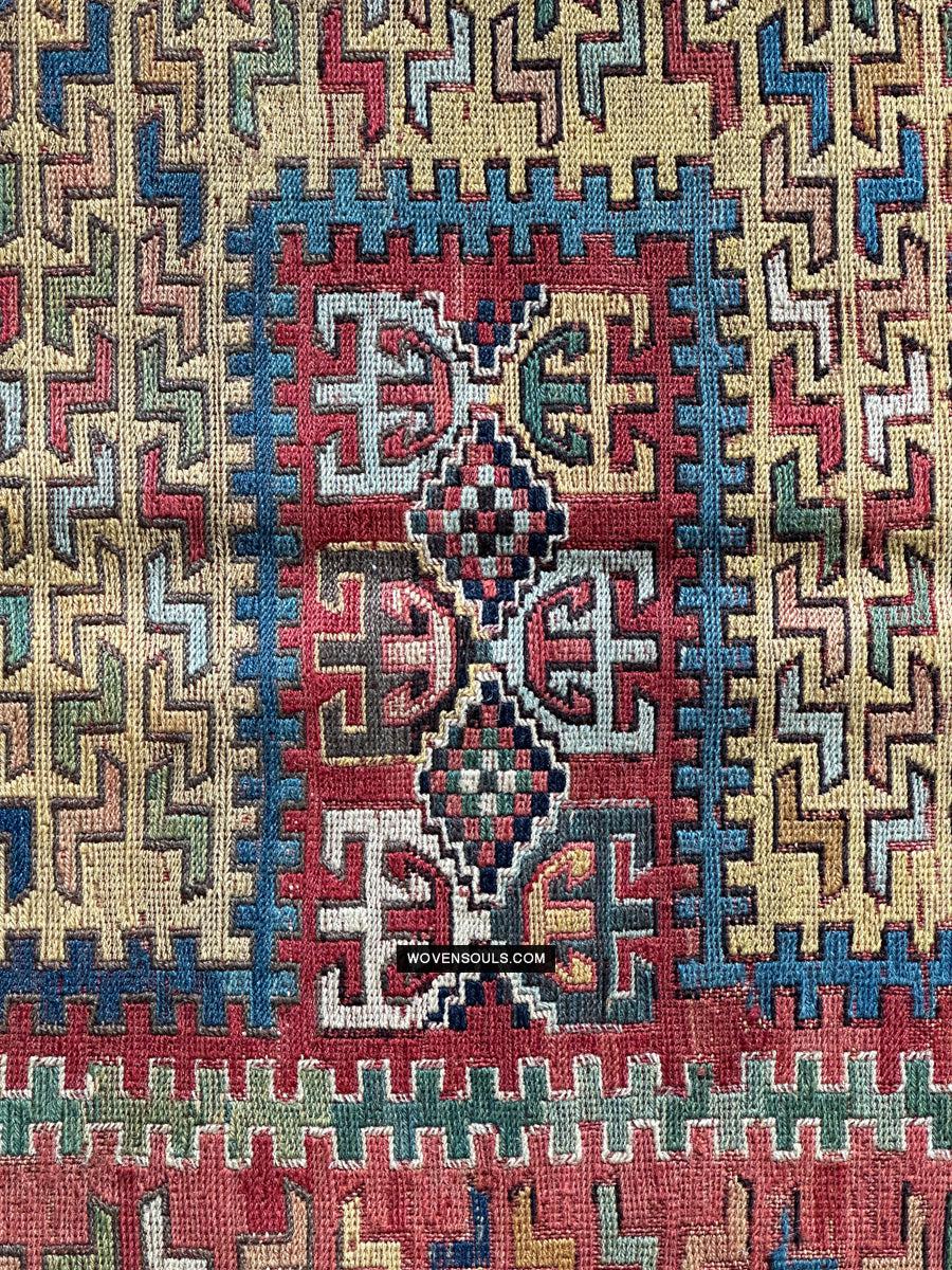 1712 Antique Caucasian Yellow Zileh / Sileh Embroidered Flatweave Soumac Rug-WOVENSOULS Antique Textiles & Art Gallery