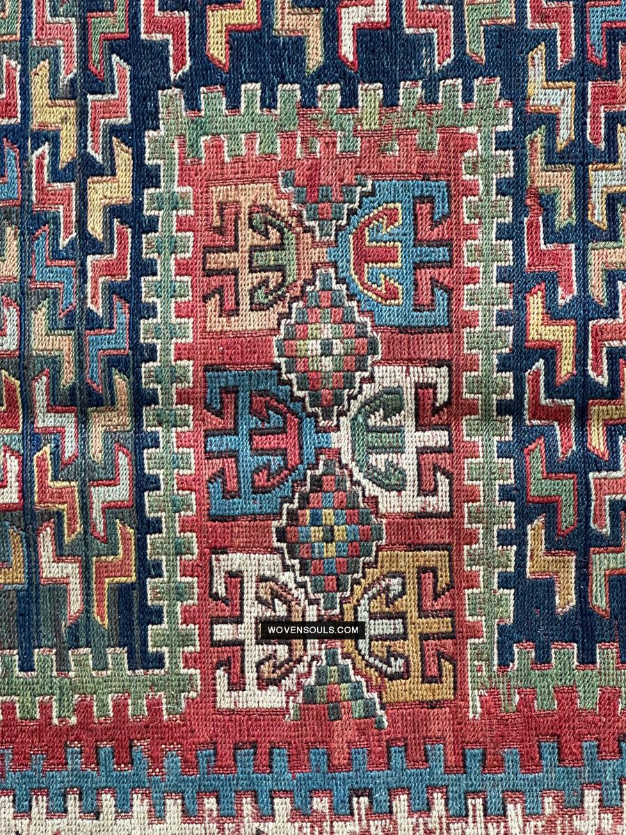 1712 Antique Caucasian Yellow Zileh / Sileh Embroidered Flatweave Soumac Rug-WOVENSOULS Antique Textiles & Art Gallery