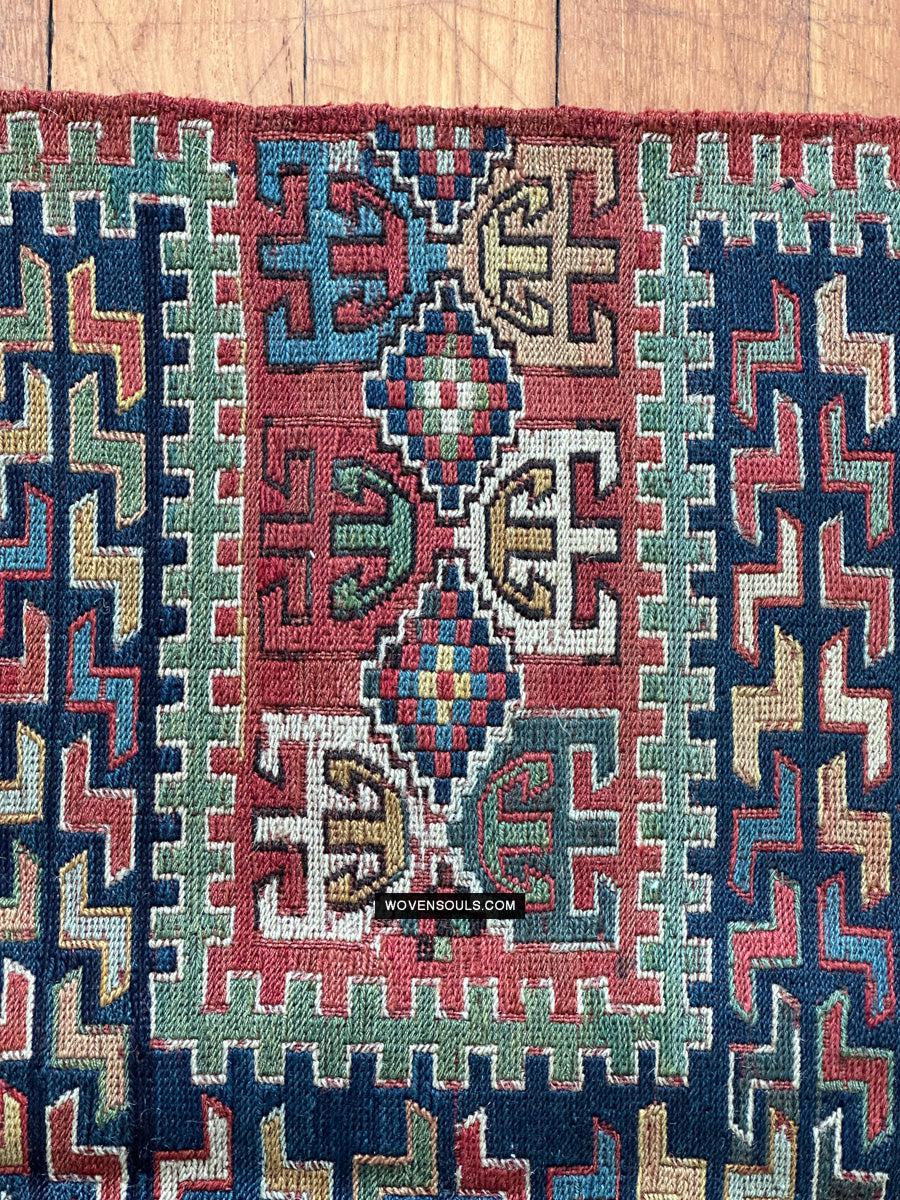 1712 Antique Caucasian Yellow Zileh / Sileh Embroidered Flatweave Soumac Rug-WOVENSOULS Antique Textiles & Art Gallery