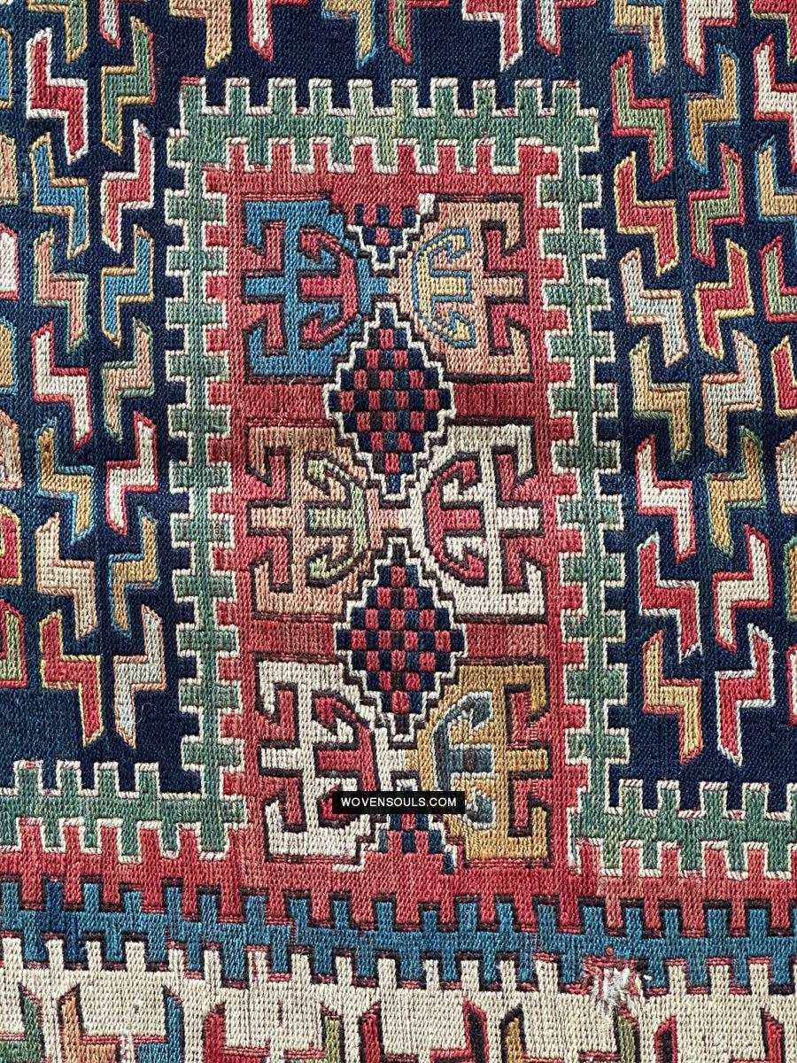 1712 Antique Caucasian Yellow Zileh / Sileh Embroidered Flatweave Soumac Rug-WOVENSOULS Antique Textiles & Art Gallery