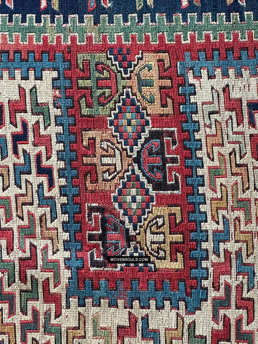 1712 Antique Caucasian Yellow Zileh / Sileh Embroidered Flatweave Soumac Rug-WOVENSOULS Antique Textiles & Art Gallery