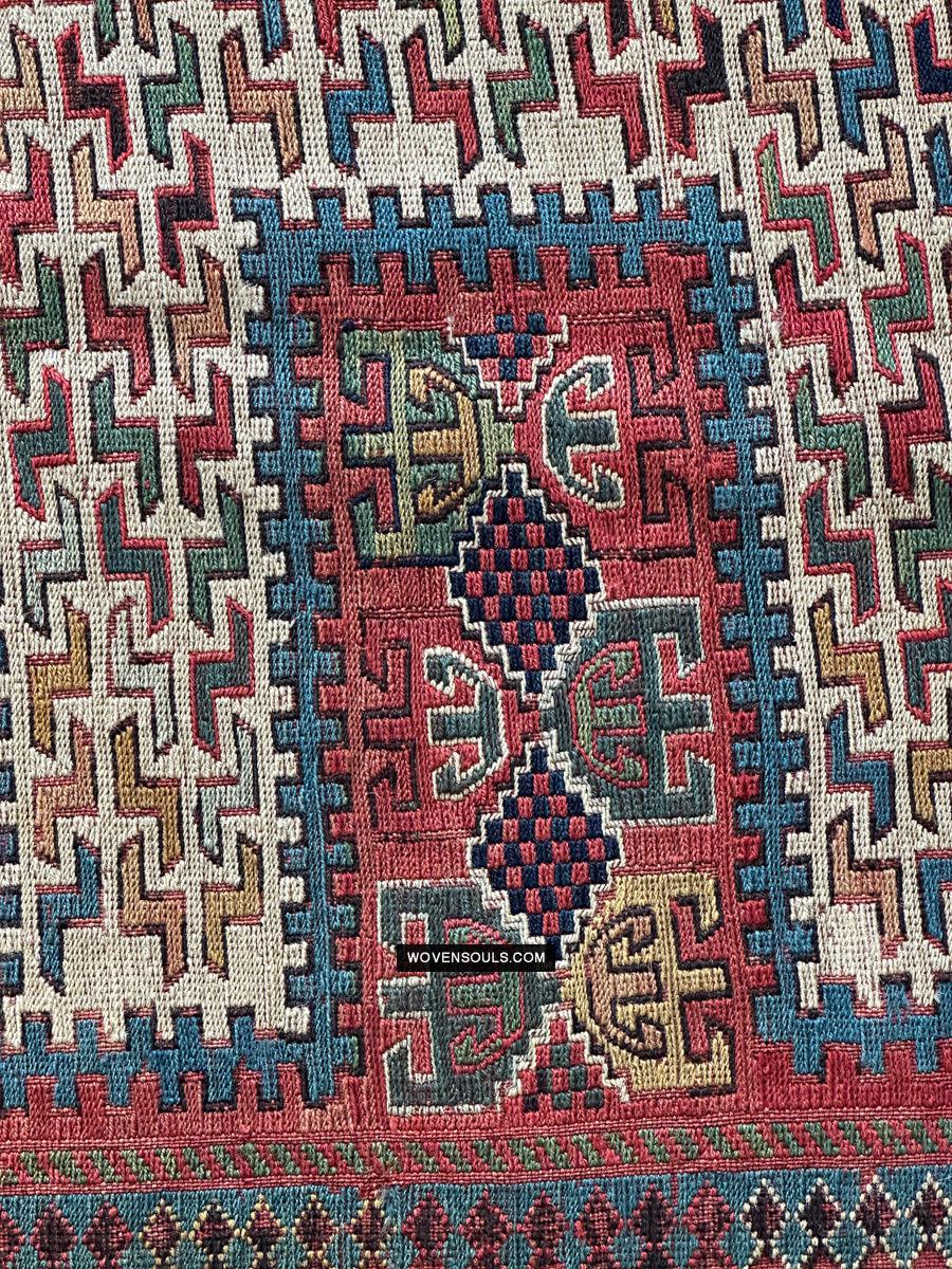 1712 Antique Caucasian Yellow Zileh / Sileh Embroidered Flatweave Soumac Rug-WOVENSOULS Antique Textiles & Art Gallery