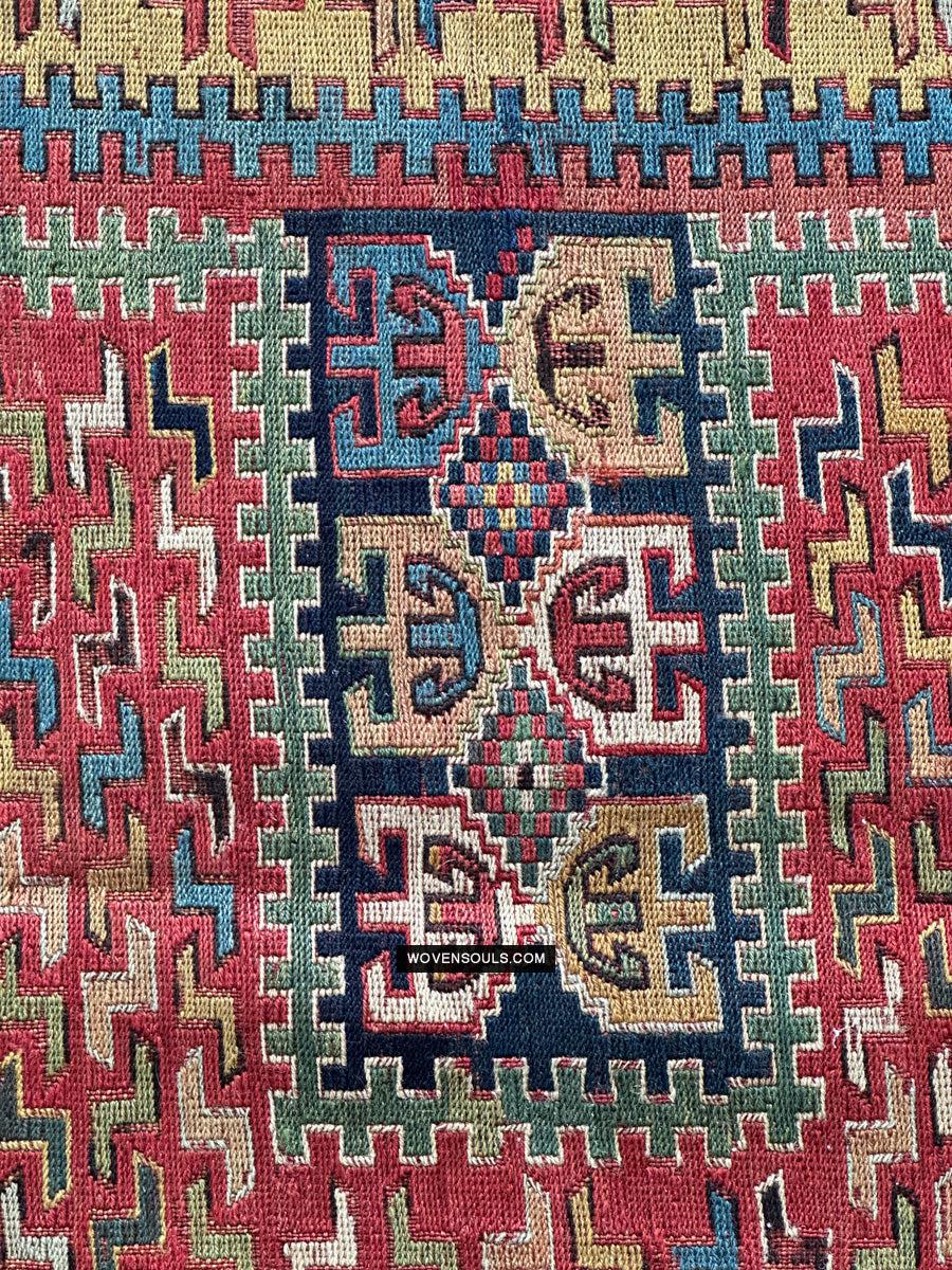 1712 Antique Caucasian Yellow Zileh / Sileh Embroidered Flatweave Soumac Rug-WOVENSOULS Antique Textiles & Art Gallery