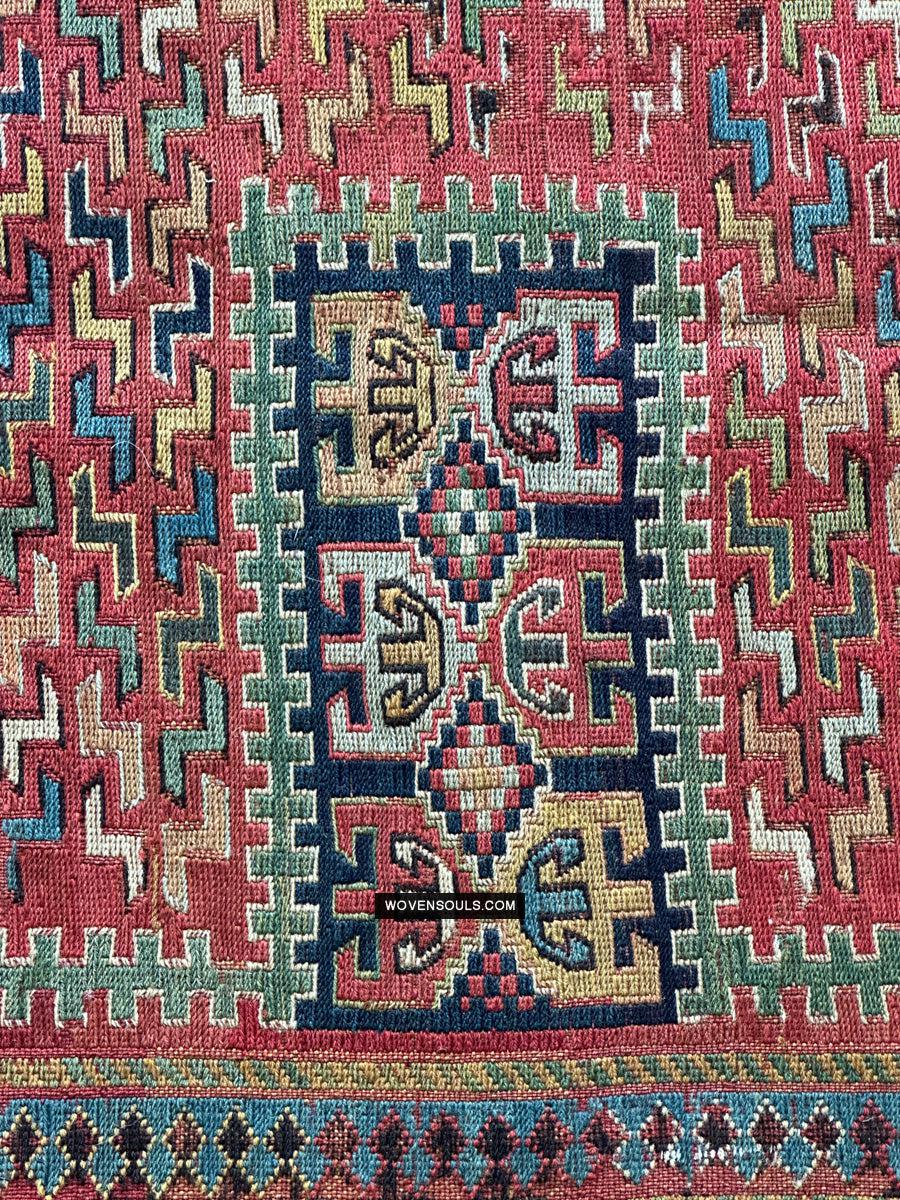 1712 Antique Caucasian Yellow Zileh / Sileh Embroidered Flatweave Soumac Rug-WOVENSOULS Antique Textiles & Art Gallery