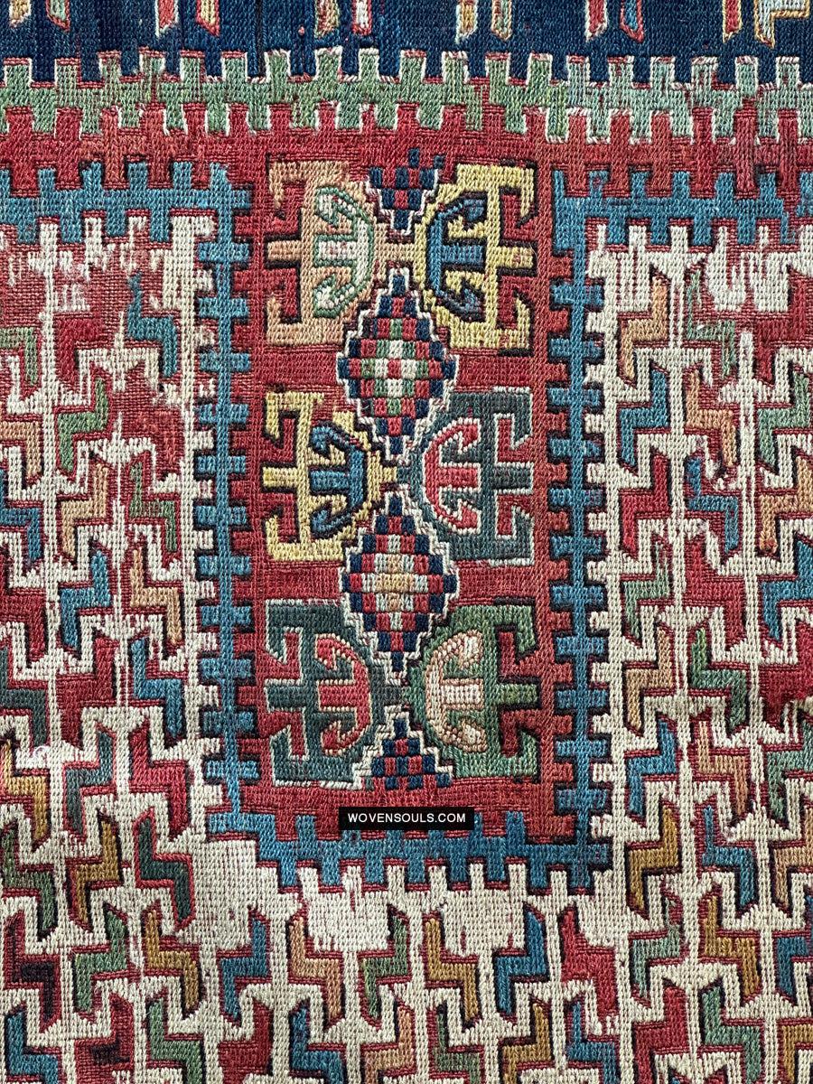 1712 Antique Caucasian Yellow Zileh / Sileh Embroidered Flatweave Soumac Rug-WOVENSOULS Antique Textiles & Art Gallery