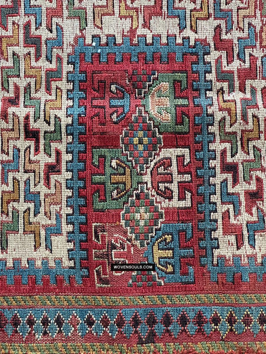 1712 Antique Caucasian Yellow Zileh / Sileh Embroidered Flatweave Soumac Rug-WOVENSOULS Antique Textiles & Art Gallery