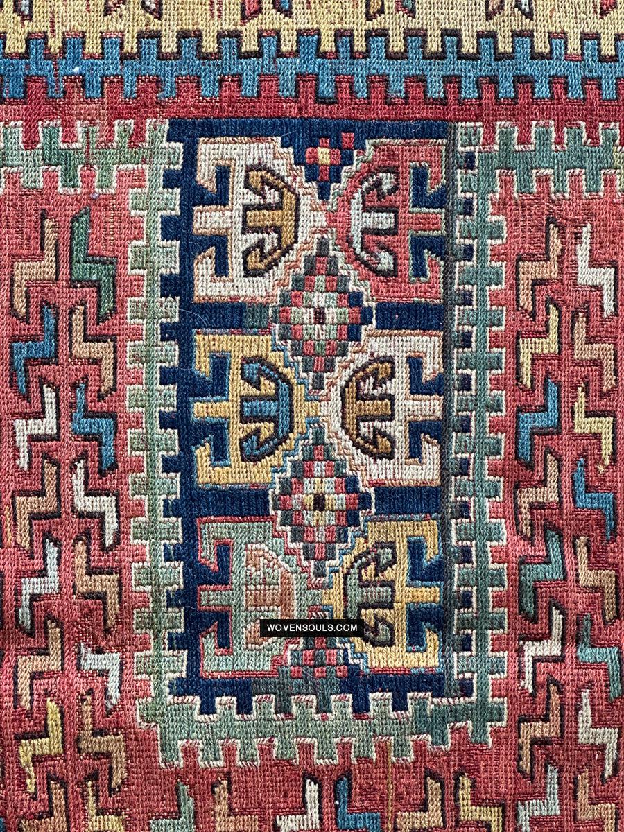 1712 Antique Caucasian Yellow Zileh / Sileh Embroidered Flatweave Soumac Rug-WOVENSOULS Antique Textiles & Art Gallery