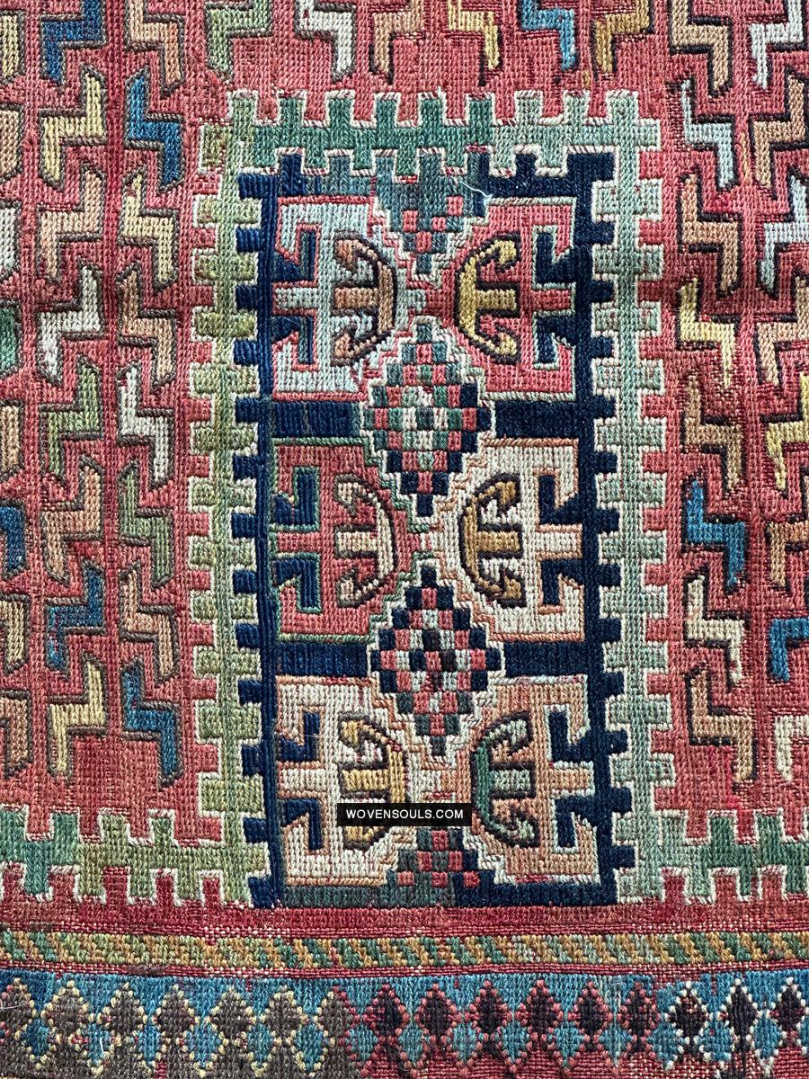 1712 Antique Caucasian Yellow Zileh / Sileh Embroidered Flatweave Soumac Rug-WOVENSOULS Antique Textiles & Art Gallery