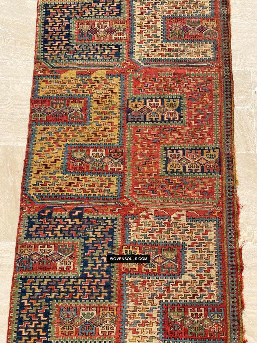 1712 Antique Caucasian Yellow Zileh / Sileh Embroidered Flatweave Soumac Rug-WOVENSOULS Antique Textiles & Art Gallery