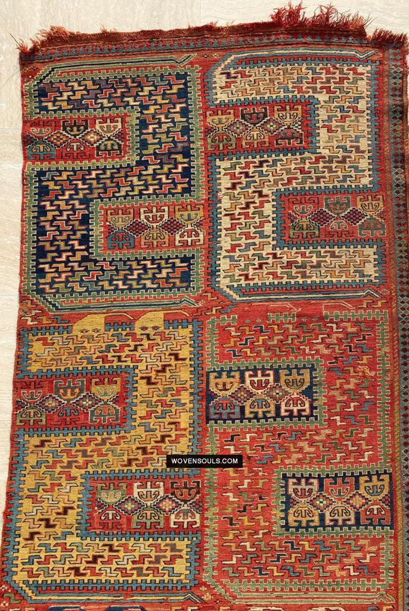1712 Antique Caucasian Yellow Zileh / Sileh Embroidered Flatweave Soumac Rug-WOVENSOULS Antique Textiles & Art Gallery