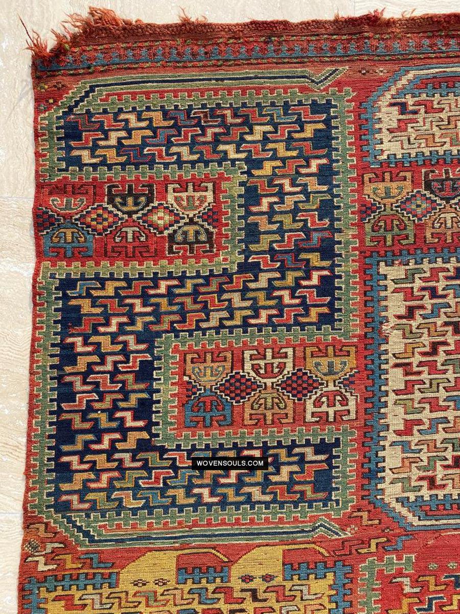 1712 Antique Caucasian Yellow Zileh / Sileh Embroidered Flatweave Soumac Rug-WOVENSOULS Antique Textiles & Art Gallery