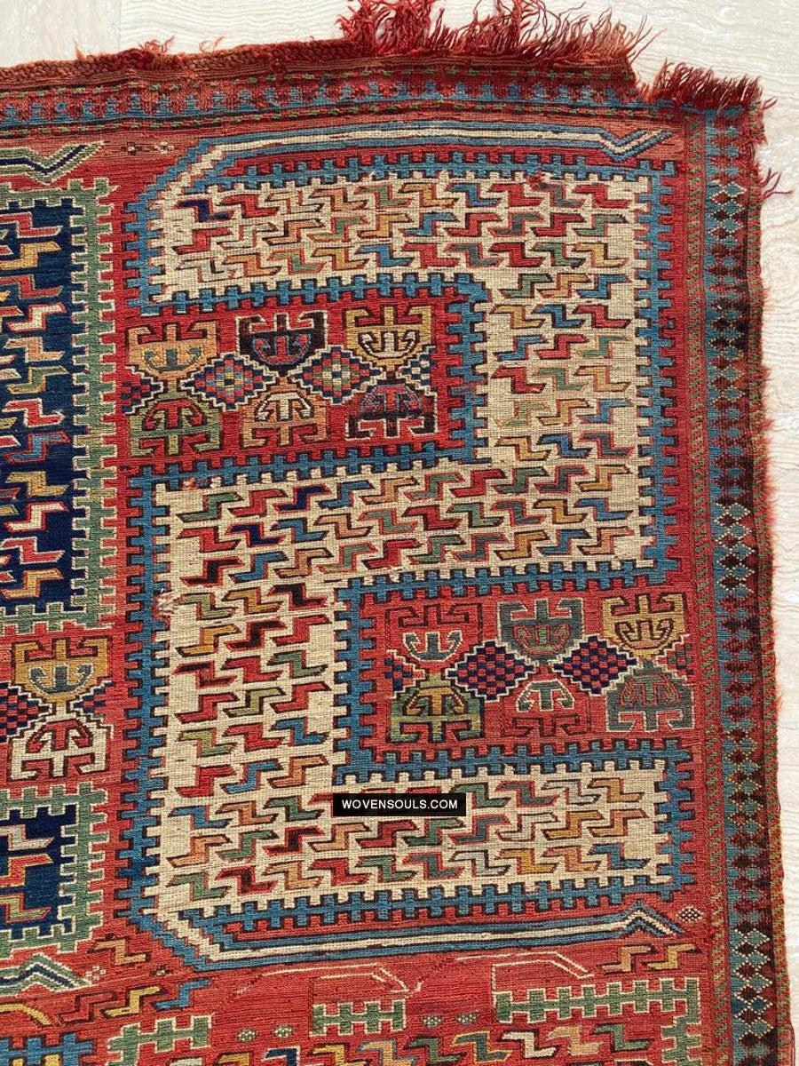 1712 Antique Caucasian Yellow Zileh / Sileh Embroidered Flatweave Soumac Rug-WOVENSOULS Antique Textiles & Art Gallery